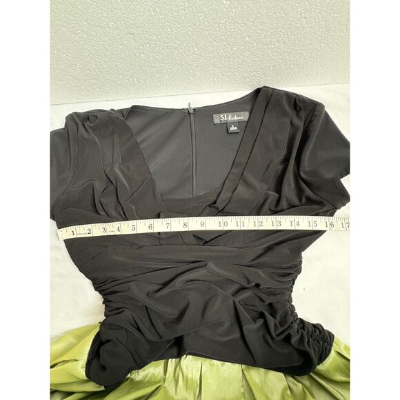 SL Fashions Draped Flare Satin Charmuese Dress Party Formal Black Green Size 6 - Picture 11 of 12